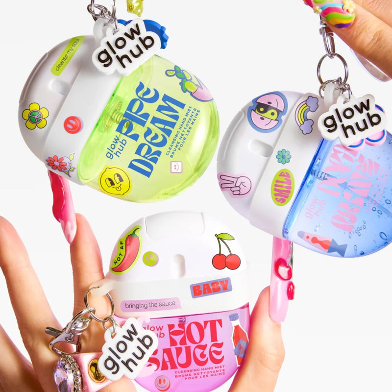 Glow Hub Cleansing Mist Dopamine, een hand sanitizer mist met een bloemige en kruidige geur.