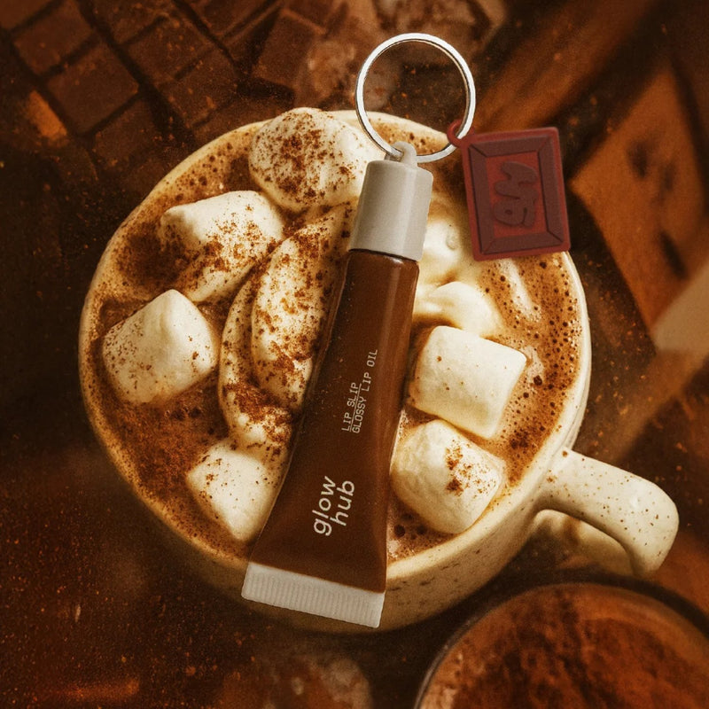 Glow Hub Lip Slip Glossy Lip Oil Hot Chocolate, hydraterende lipolie met glanzende finish