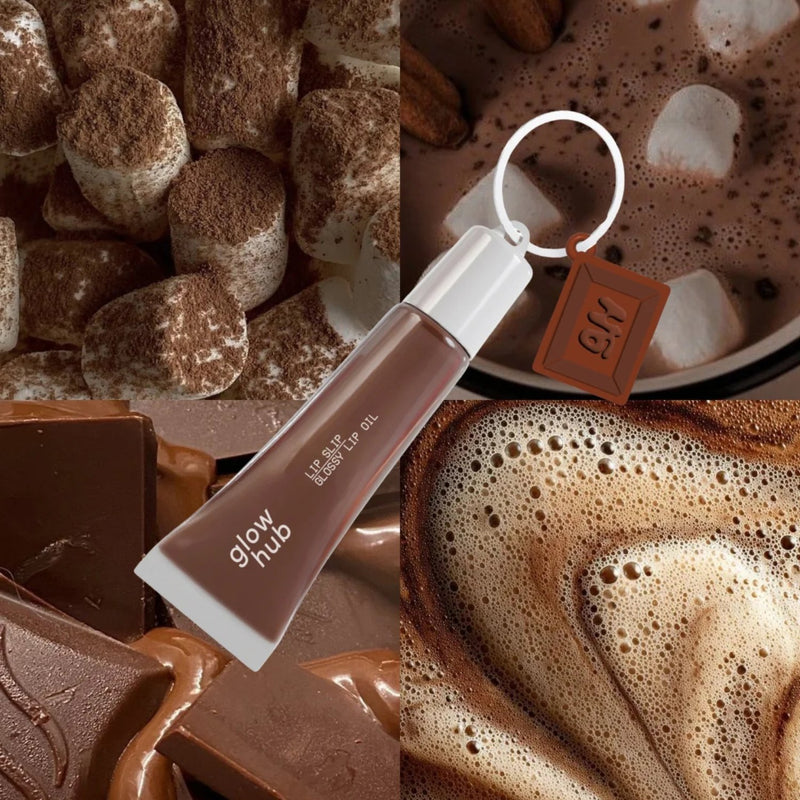 Glow Hub Lip Slip Glossy Lip Oil Hot Chocolate, hydraterende lipolie met glanzende finish