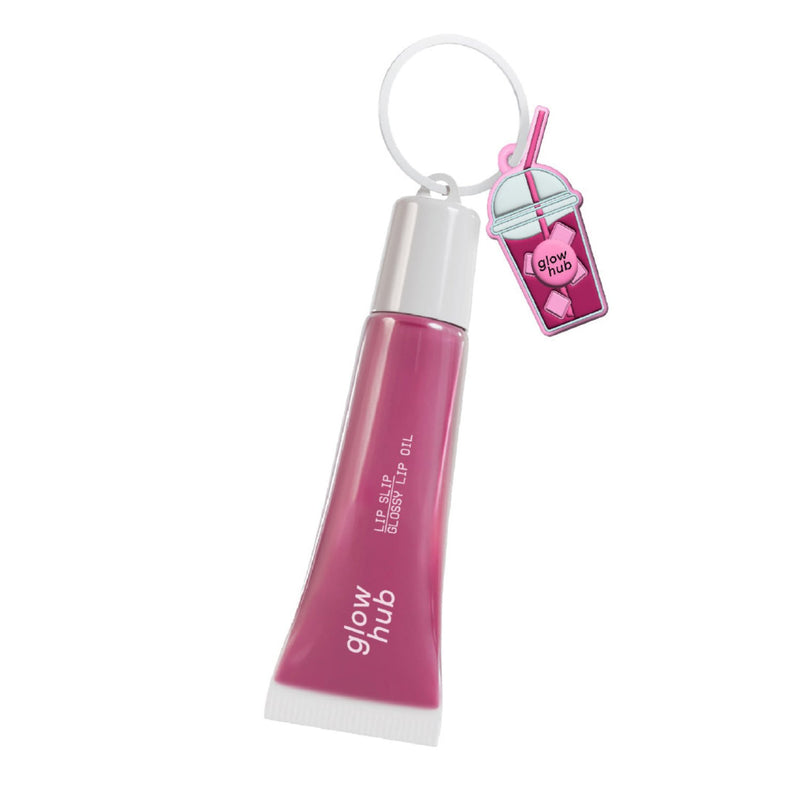 Glow Hub Lip Slip Glossy Lip Oil Raspberry, voedende lipolie met glanzende finish.