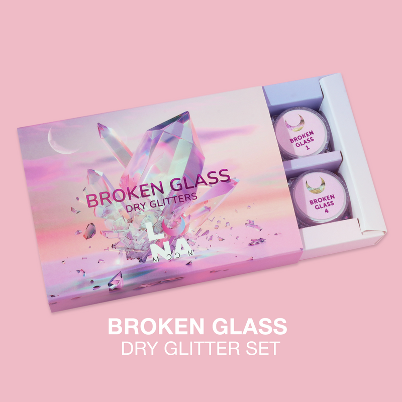 Lunamoon Dry Glitter Set Broken Glass 6 Pcs, set met zes verschillende droge glitters voor nail art