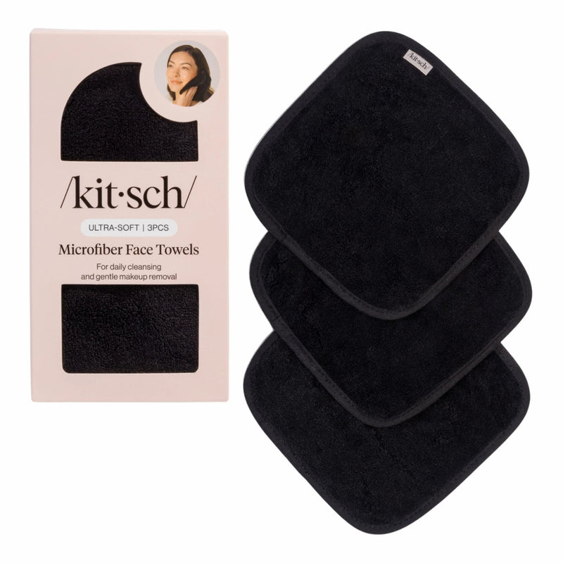 Kitsch Microfiber Face Towels 3pc Set Black 1