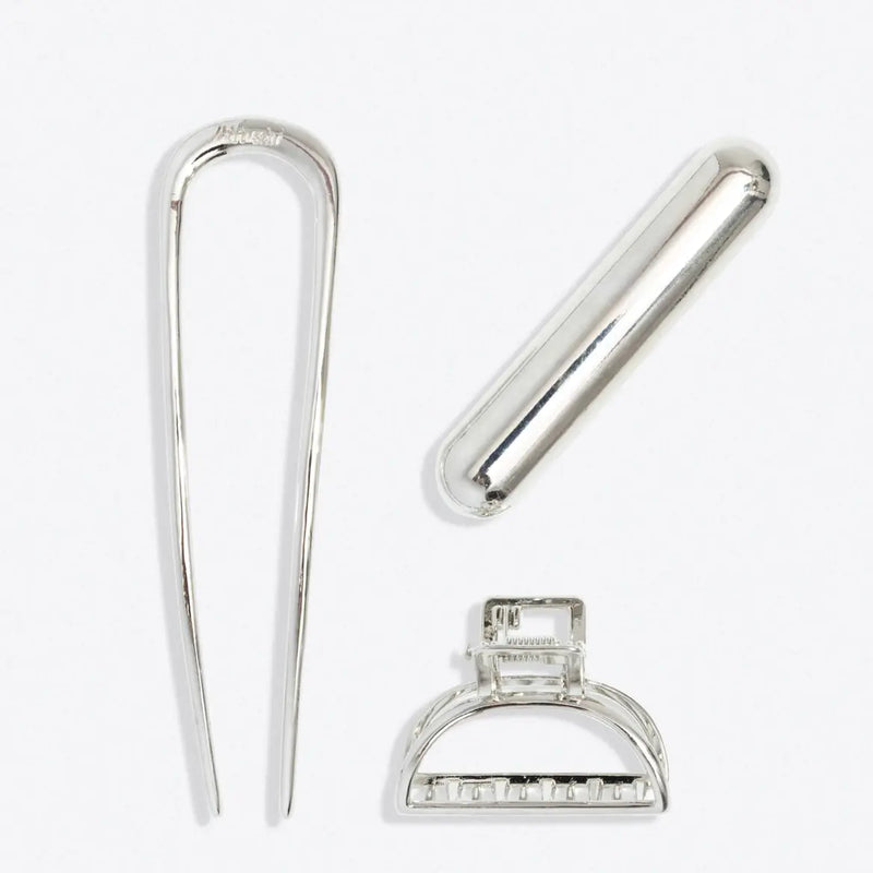 Kitsch Mini Metal French Hair Pin & Clips Set Silver