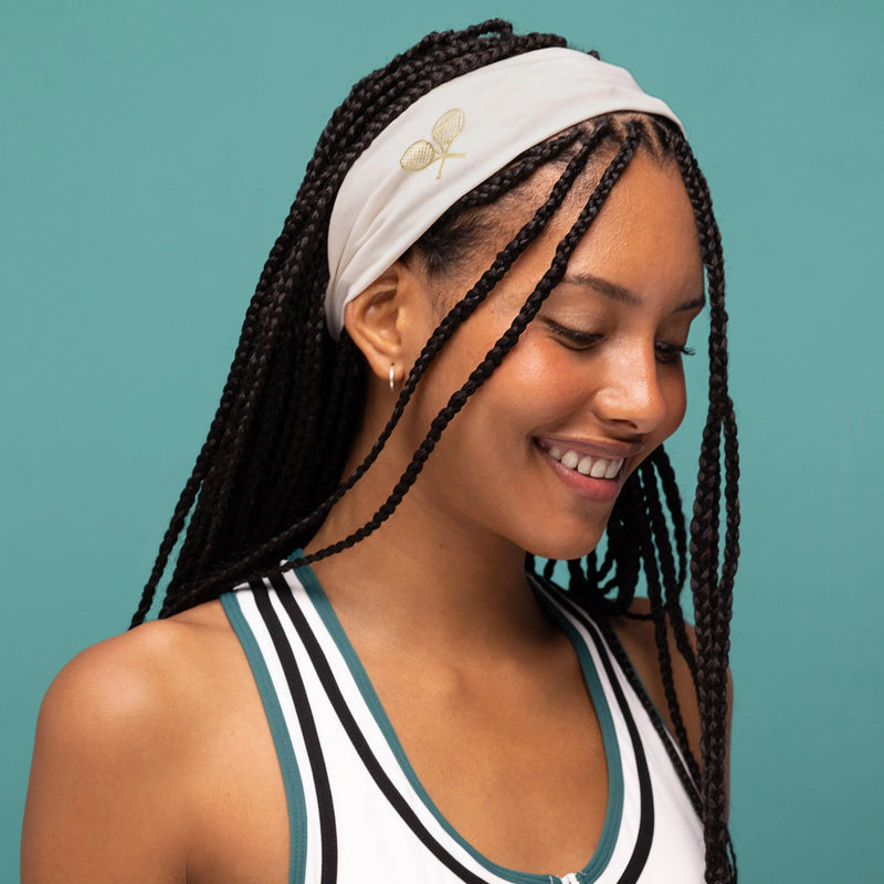 Kitsch Recycled Fabric Active Headbands 3pc Set Cream Court Green & Navy Blue