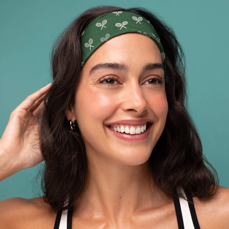 Kitsch Recycled Fabric Active Headbands 3pc Set Cream Court Green & Navy Blue
