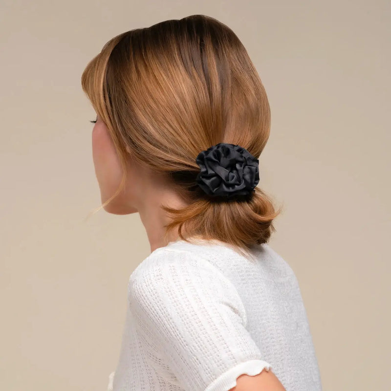 Kitsch Ruched Satin Scrunchies Set Black