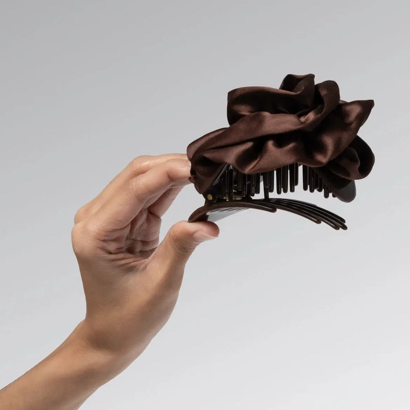 Kitsch Satin Rosette Flat Cloud Clip Chocolate