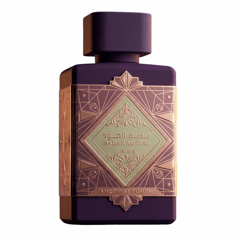 Lattafa Badee Al Oud Amethyst Fusion Eau de Parfum, een unisex gourmand-oosterse geur