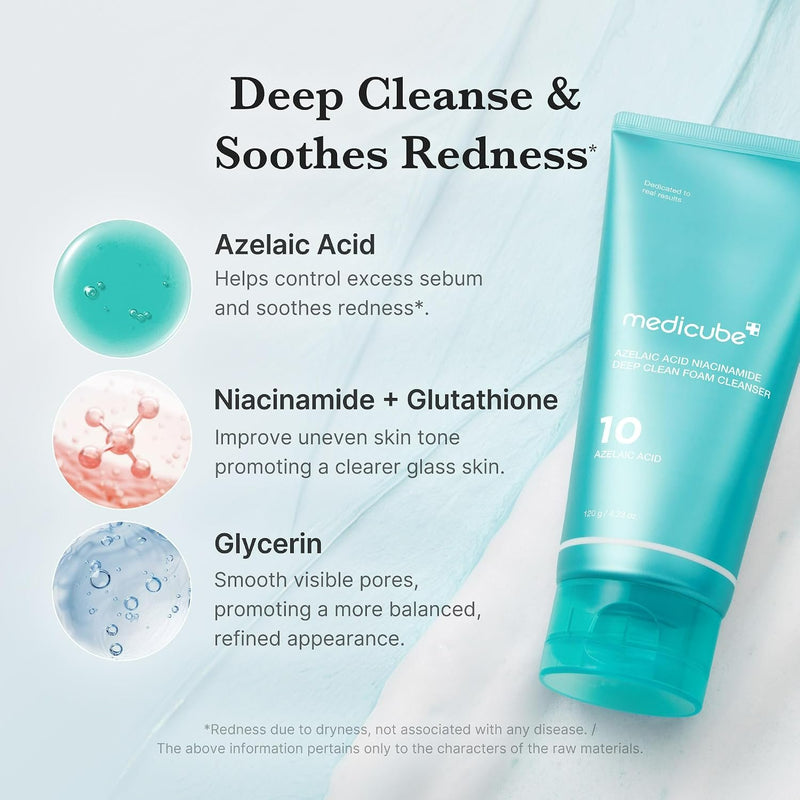 Medicube Azelaic ACID Niacinamide DEEP Clean FOAM Cleanser, gezichtsreiniger voor de vette en onzuivere huid