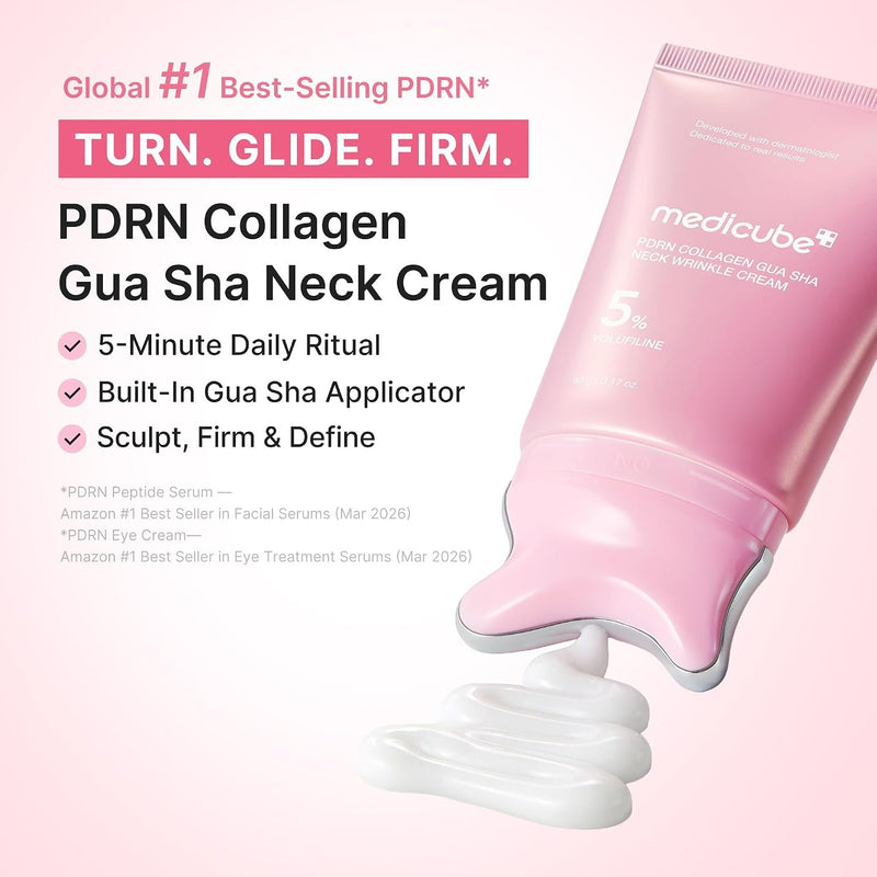 Medicube Pdrn Collagen Gua Sha Neck Wrinkle Cream, crème met ingebouwde gua sha applicator