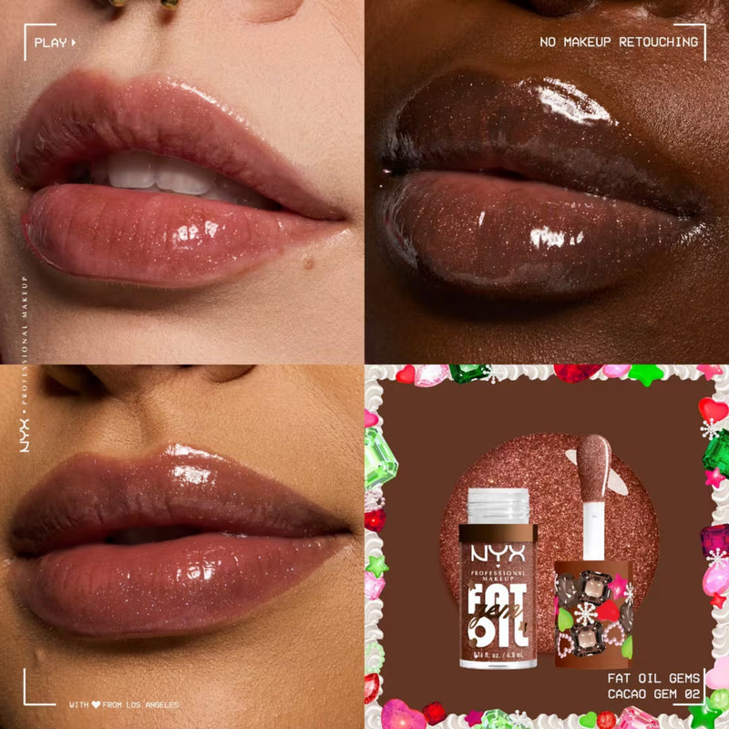 NYX Professional Makeup Bling the Halls Fat Oil Cacao Gem, hydraterende lipolie, foto 2 van 6