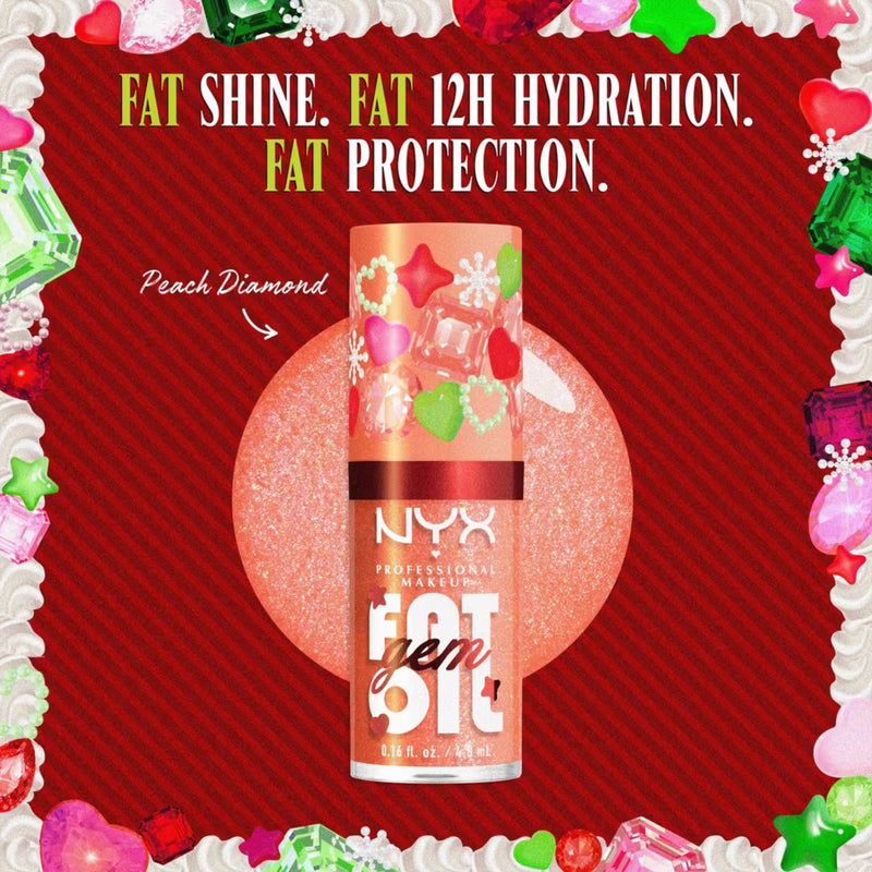 NYX Professional Makeup Bling the Halls Fat Oil Peach Diamond, glanzende lip oil met glitter, foto 3 van 6