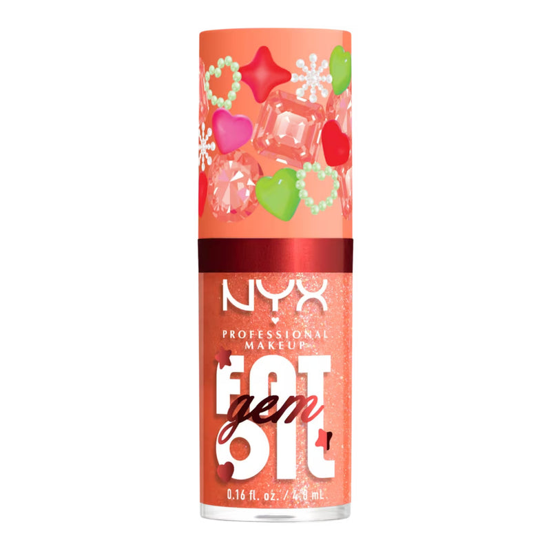 NYX Professional Makeup Bling the Halls Fat Oil Peach Diamond, glanzende lip oil met glitter, foto 6 van 6