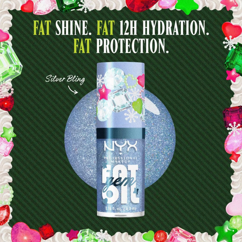 NYX Professional Makeup Bling the Halls Fat Oil Silver Bling, hydraterende lipolie met zilveren glans, foto 3 van 6