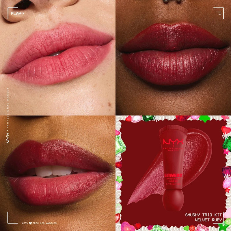 NYX Professional Makeup Bling the Halls Smushy Matte Kit, set van drie matte lippenbalsems, foto 2 van 4