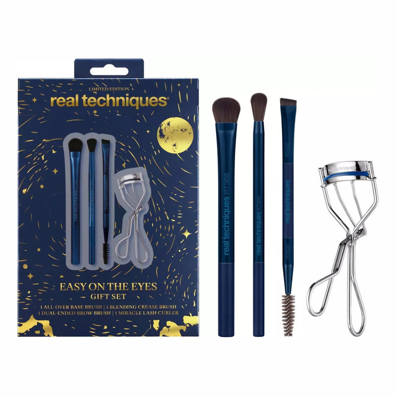 Real Techniques Easy On the Eyes Gift Set met drie make-up kwasten en een wimperkruller