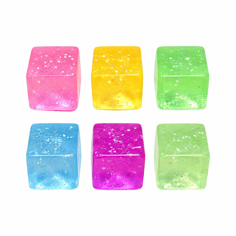 Mystery Bag Glitter Cubes 4 stuks van Boozyshop, jelly squishy met glitter
