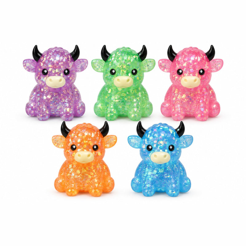 Squishy Mystery Highland Sugar Glitter Cow Squishy, zachte knijpfiguur van een hoogland koe met glitter