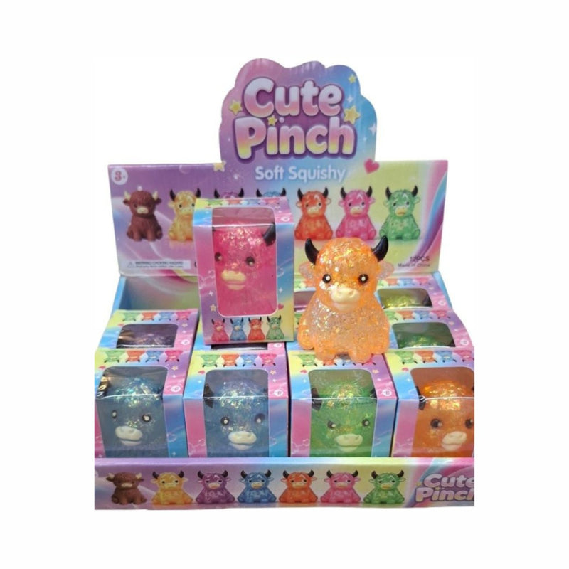 Squishy Mystery Highland Sugar Glitter Cow Squishy, zachte knijpfiguur van een hoogland koe met glitter