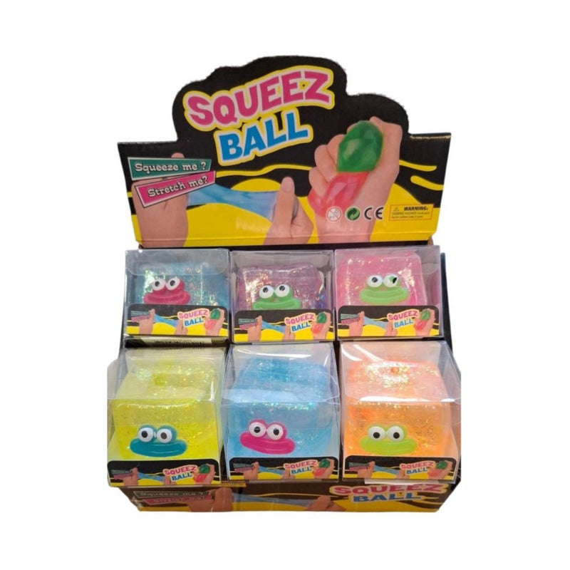 Squishy Mystery Sugar Glitter Cube 3D Smiley Squishy, kubusvormige squishy met glitters en een 3D smiley