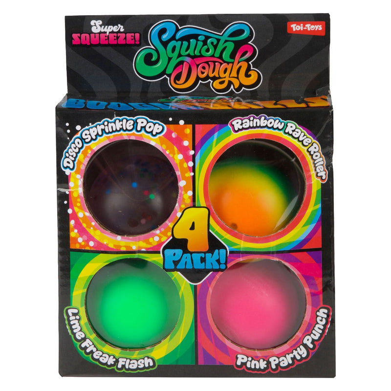 Squishy Squishdough Neon Glitter Stressbal 4 Pack