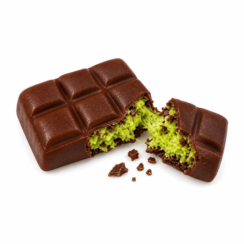 Squishy Wax Cracking Dubai Chocolate Squishy, een bruine chocoladereep-vormige squishy met een krakende waxlaag.