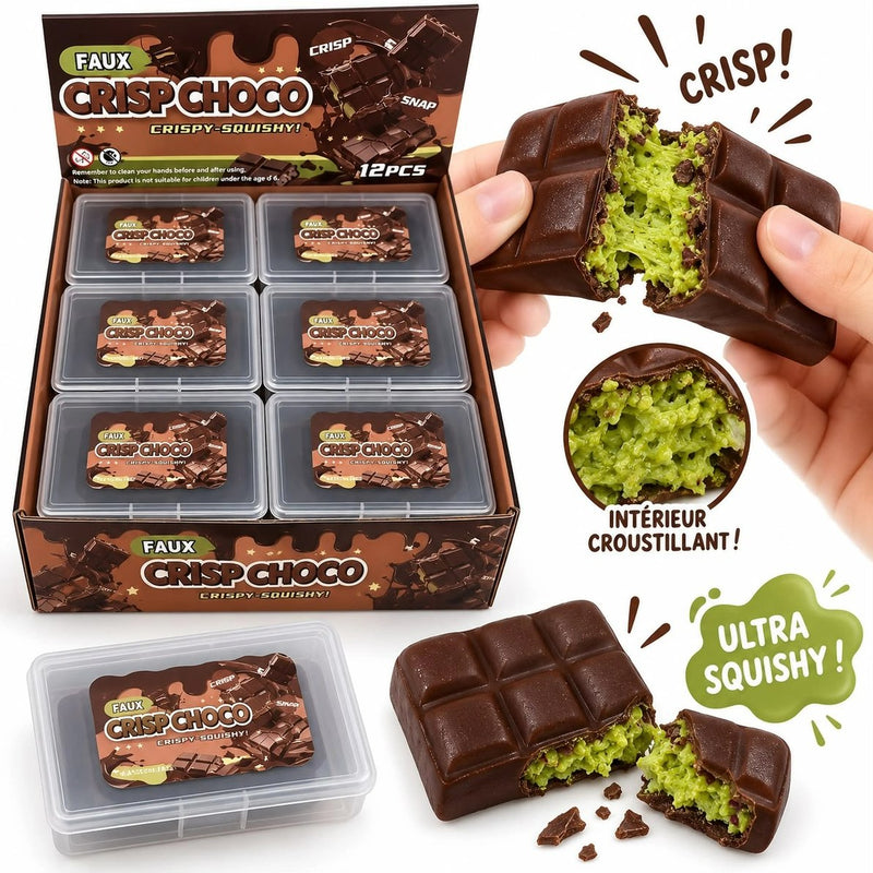 Squishy Wax Cracking Dubai Chocolate Squishy, een bruine chocoladereep-vormige squishy met een krakende waxlaag.