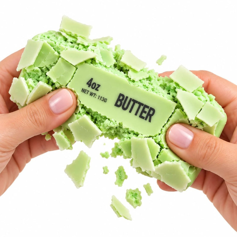 Squishy Wax Cracking Mystery Butter Squishy, een boterstaafje squishy met krakend geluid