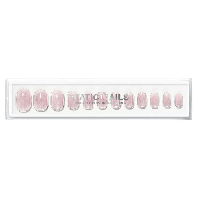 Static Nails Reusable Pop-On Manicure Velvet Nails Pink Round