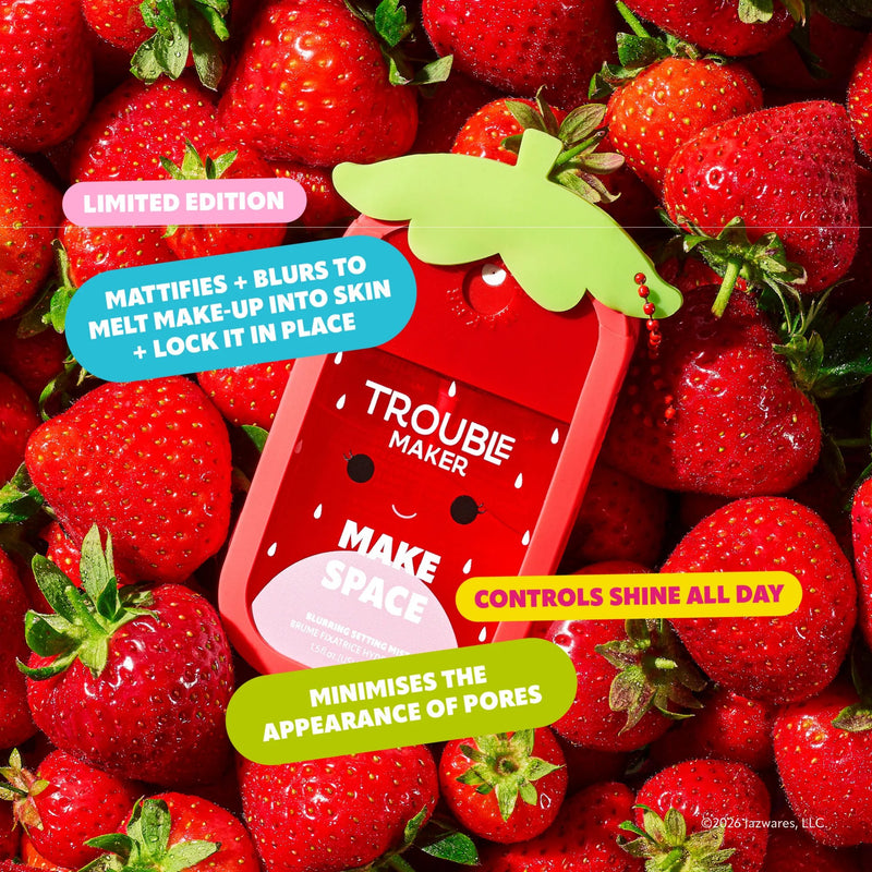 Trouble Maker X Squishmallows Scarlet The Strawberry Make Space Setting Mist With Snug