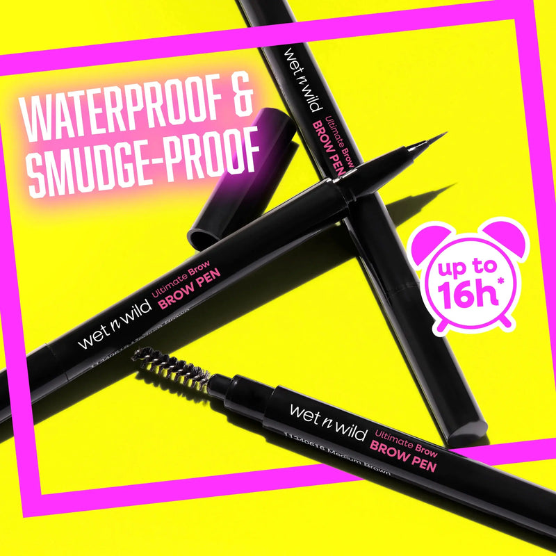 Wet n Wild Ultimate Brow Pen Medium Brown, wenkbrauwpen met spoolie voor natuurlijke, gedefinieerde wenkbrauwen