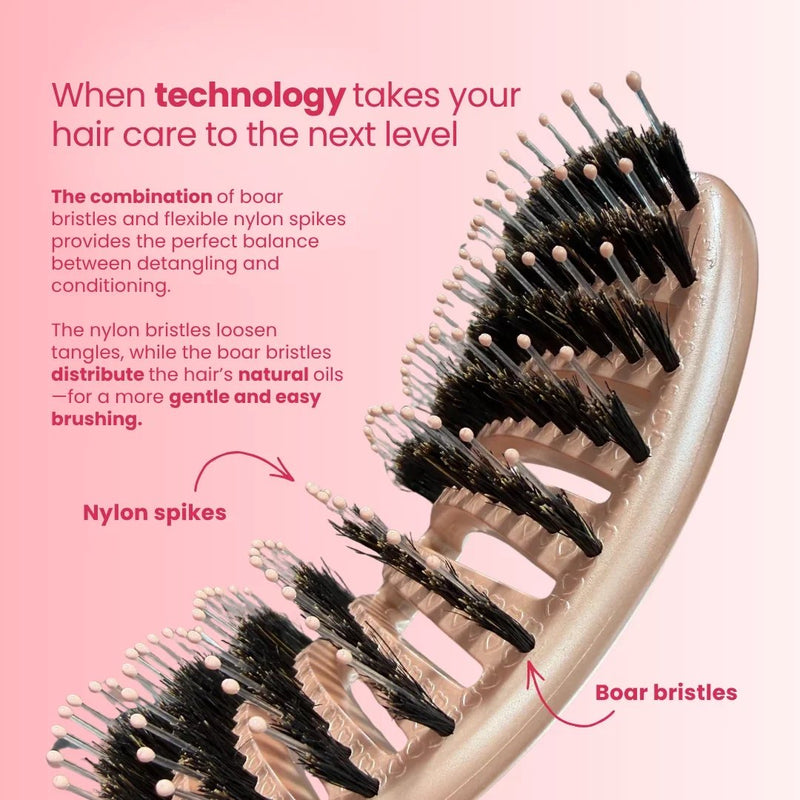 Yuaia Haircare Curvy Brush with Boar Bristles Soft Espresso, borstel voor glanzend haar, foto 3 van 8